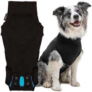 recovery suit for dogs - dog surgery recovery suit with clip-up system - breathable fabric for spay, neuter, skin conditions, incontinence - 55-69 cm neck to tail - medium dog suit by suitical, black