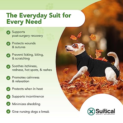 Recovery Suit for Dogs - Dog Surgery Recovery Suit with Clip-Up System - Breathable Fabric for Spay, Neuter, Skin Conditions, Incontinence - 55-69 cm Neck to Tail - Medium Dog Suit by Suitical, Black