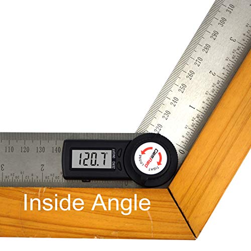 GemRed 82305 Digital Angle Finder Protractor (Stainless Steel, 7inch/200mm) (Black Button)