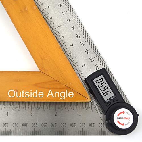 GemRed 82305 Digital Angle Finder Protractor (Stainless Steel, 7inch/200mm) (Black Button)