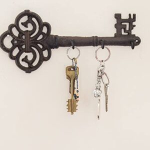 Key Holder for Wall - Cast Iron Skeleton Key - Decorative Farmhouse Rustic Wall Mount Key Organizer - 3 Key Hooks -  Vintage Key Rack for Entryway with Screws & Anchors – 10.8 x 4.7 " - Rust brown