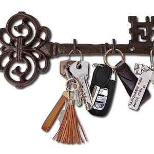 Key Holder for Wall - Cast Iron Skeleton Key - Decorative Farmhouse Rustic Wall Mount Key Organizer - 3 Key Hooks -  Vintage Key Rack for Entryway with Screws & Anchors – 10.8 x 4.7 " - Rust brown