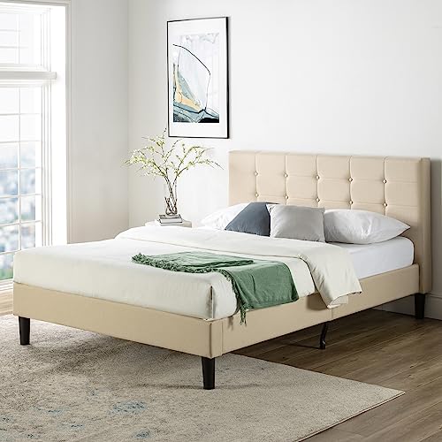 ZINUS Ibidun Upholstered Platform Bed Frame, Mattress Foundation, Wood Slat Support, No Box Spring Needed, Easy Assembly, King, Beige