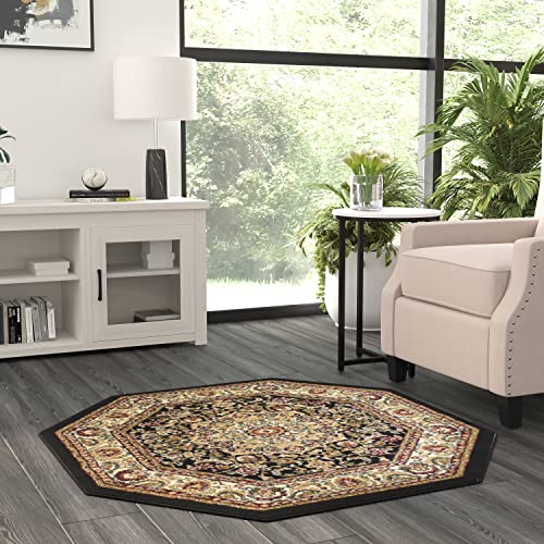 Bellagio Traditional Octagon Area Rug Black 401 (4 Feet X 4 Feet) Octagon