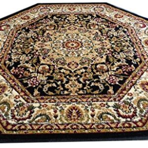 Bellagio Traditional Octagon Area Rug Black 401 (4 Feet X 4 Feet) Octagon