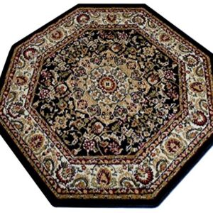 Bellagio Traditional Octagon Area Rug Black 401 (4 Feet X 4 Feet) Octagon