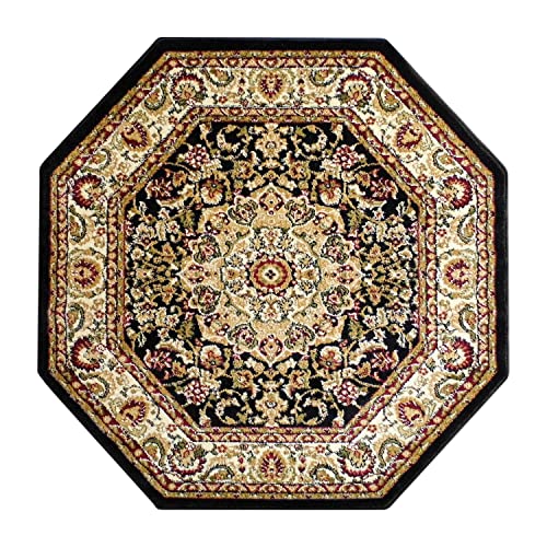 Bellagio Traditional Octagon Area Rug Black 401 (4 Feet X 4 Feet) Octagon