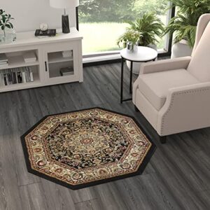 Bellagio Traditional Octagon Area Rug Black 401 (4 Feet X 4 Feet) Octagon