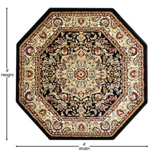 Bellagio Traditional Octagon Area Rug Black 401 (4 Feet X 4 Feet) Octagon