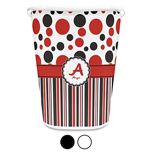 RNK Shops Red & Black Dots & Stripes Waste Basket - Single Sided (Black) (Personalized)