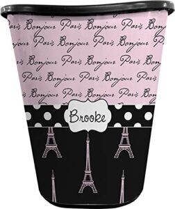 rnk shops paris bonjour and eiffel tower waste basket - single sided (black) (personalized)
