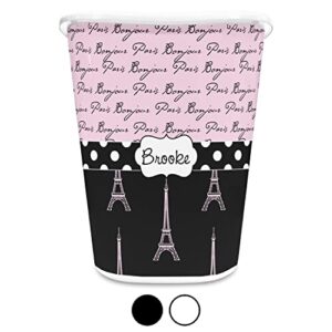 RNK Shops Paris Bonjour and Eiffel Tower Waste Basket - Single Sided (Black) (Personalized)