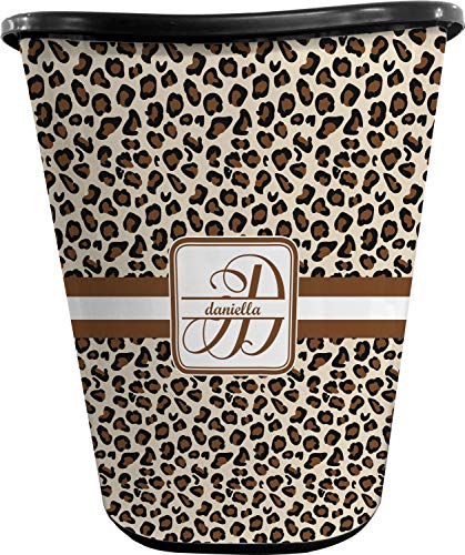 RNK Shops Leopard Print Waste Basket - Single Sided (Black) (Personalized)