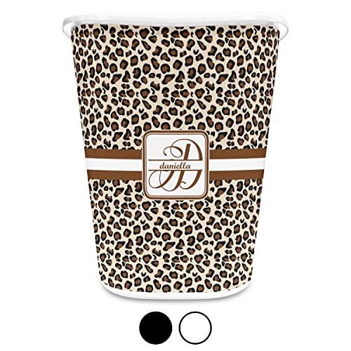 RNK Shops Leopard Print Waste Basket - Single Sided (Black) (Personalized)