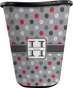 rnk shops red & gray polka dots waste basket - single sided (black) (personalized)