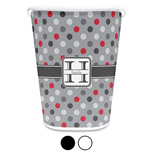 RNK Shops Red & Gray Polka Dots Waste Basket - Single Sided (Black) (Personalized)