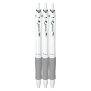 pilot acroball pure white fine 0.7mm vivid ball point pens black ink (3 count)