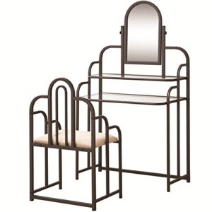 coaster furniture vanity tan microfiber fabric bronze 300180