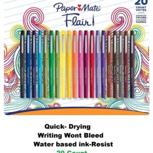 Paper Mate Flair Pens, Assorted Colors, 20