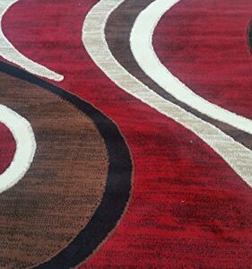 Modern Area Rug Red Contemporary Swirl Carpet King Design 144 (5 Feet 2 Inch X 7 Feet 3 Inch)