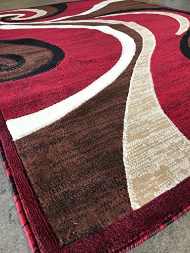Modern Area Rug Red Contemporary Swirl Carpet King Design 144 (5 Feet 2 Inch X 7 Feet 3 Inch)