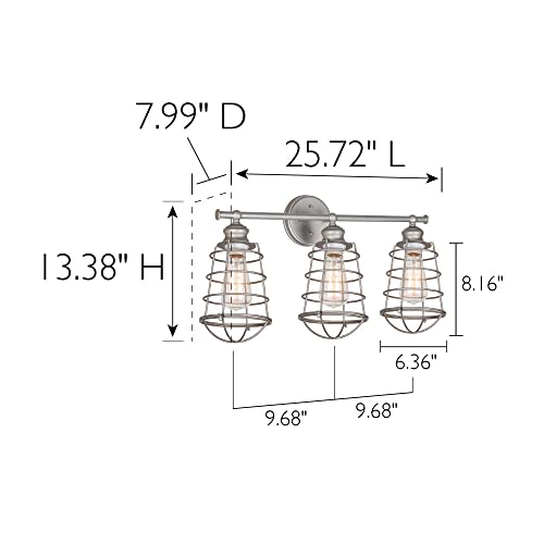 Design House 519728 Ajax 3 Light Vanity Light, Galvanized Steel Finish