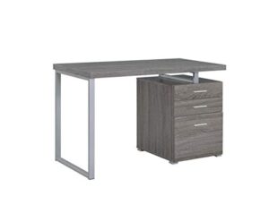 coaster home furnishings brennan modern 3 drawer home office writing computer desk silver metal frame weathered gray
