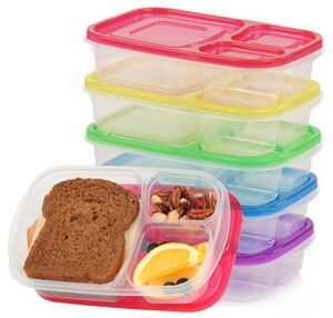 qualitas products® premium kids bento boxes – 3 compartments, 5 bento box microwave safe lunch & leftover containers set for kids and adults - made from food grade plastic