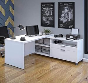 bestar pro-linea l-shaped office desk, 72w, white