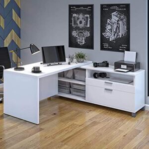 Bestar Pro-Linea L-Shaped Office Desk, 72W, White