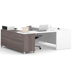 Bestar Pro-Linea U-Shaped Executive Desk, 72W, Bark Grey/White