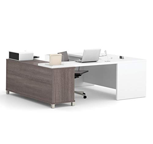 Bestar Pro-Linea U-Shaped Executive Desk, 72W, Bark Grey/White