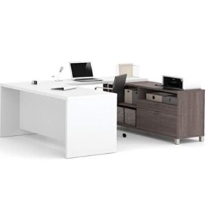 Bestar Pro-Linea U-Shaped Executive Desk, 72W, Bark Grey/White