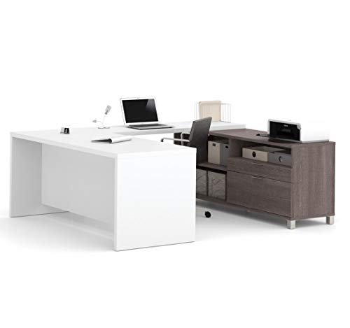 Bestar Pro-Linea U-Shaped Executive Desk, 72W, Bark Grey/White