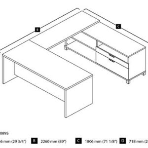 Bestar Pro-Linea U-Shaped Executive Desk, 72W, Bark Grey/White