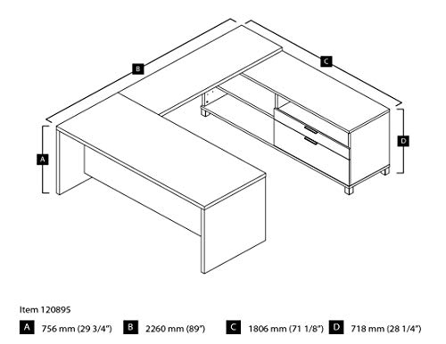 Bestar Pro-Linea U-Shaped Executive Desk, 72W, Bark Grey/White