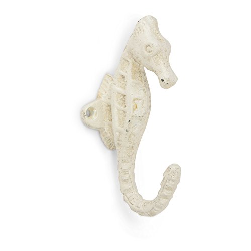 Abbott Collection Cast Iron Seahorse Wall Hook, White