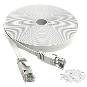 cat 6 ethernet cable 15 ft, outdoor&indoor 10gbps support cat7 network, flat internet rj45 lan patch cords, solid cat6 high speed computer wire with clips for router, modem, ps4/5, xbox, gaming, white