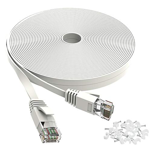 Cat 6 Ethernet Cable 15 ft, Outdoor&Indoor 10Gbps Support Cat7 Network, Flat Internet RJ45 LAN Patch Cords, Solid Cat6 High Speed Computer Wire with Clips for Router, Modem, PS4/5, Xbox, Gaming, White