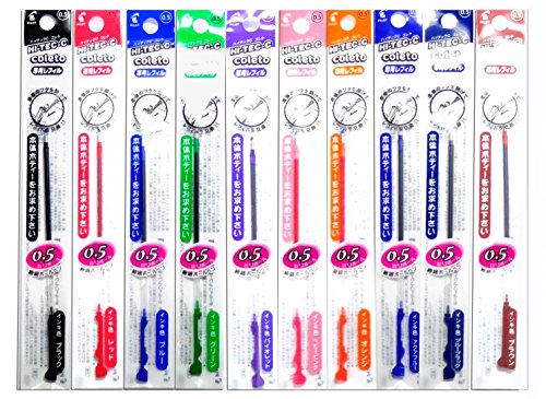 Pilot Hi-Tec-C Coleto Gel Ink Pen Refill 0.5mm, 10 Color Set of Black, Red, Blue, Green, Violet, Pink, Orange, Clear Blue, Blue Black, Brown (Japan Import)