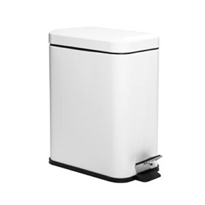 BINO | Rectangular Step Trash Can | 1.3 Gallon/5 Liter Stainless Steel Garbage Can with Lid, Non-Slip Stepper for Home Office Bathroom Kitchen | Matte White