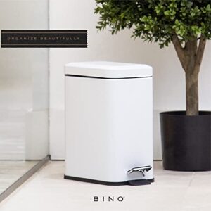 BINO | Rectangular Step Trash Can | 1.3 Gallon/5 Liter Stainless Steel Garbage Can with Lid, Non-Slip Stepper for Home Office Bathroom Kitchen | Matte White