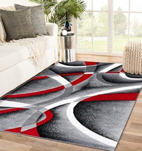 luxe weavers gray black red white geometric swirls 9'0 x 12'6 modern abstract 9x12 area rug carpet