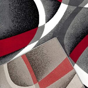 Luxe Weavers Gray Black Red White Geometric Swirls 9'0 x 12'6 Modern Abstract 9x12 Area Rug Carpet