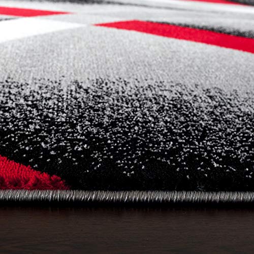 Luxe Weavers Gray Black Red White Geometric Swirls 9'0 x 12'6 Modern Abstract 9x12 Area Rug Carpet