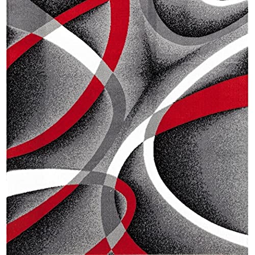 Luxe Weavers Gray Black Red White Geometric Swirls 9'0 x 12'6 Modern Abstract 9x12 Area Rug Carpet