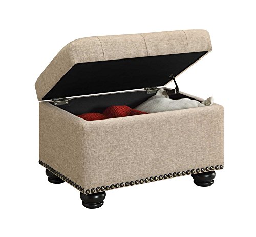 Convenience Concepts Designs4Comfort 5th Avenue Storage Ottoman 24" - Contemporary Foot Stool and Seat with Hinged Lid for Living Room, Dining Room, Office, Tan