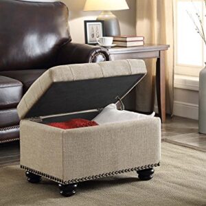 Convenience Concepts Designs4Comfort 5th Avenue Storage Ottoman 24" - Contemporary Foot Stool and Seat with Hinged Lid for Living Room, Dining Room, Office, Tan