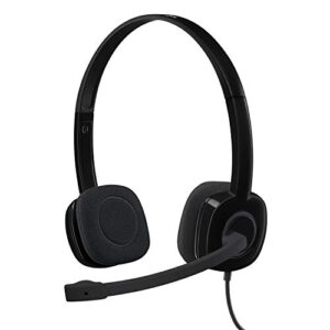 logitech 3.5 mm analog stereo headset h151 with boom microphone - black, 7.9"x5.7"x2.4"