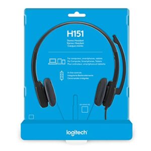 Logitech 3.5 mm Analog Stereo Headset H151 with Boom Microphone - Black, 7.9"x5.7"x2.4"